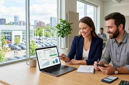 Meridian loan advisor reviewing documents with client